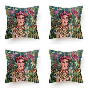 Set of 4 Frida Kahlo Self Portrait, Outdoor Pillow Cover 18x18 Rainforest
